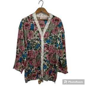 Vintage NWT Victoria’s Secret Gold Label Floral Metallic Semi-Sheer Sleep Shirt